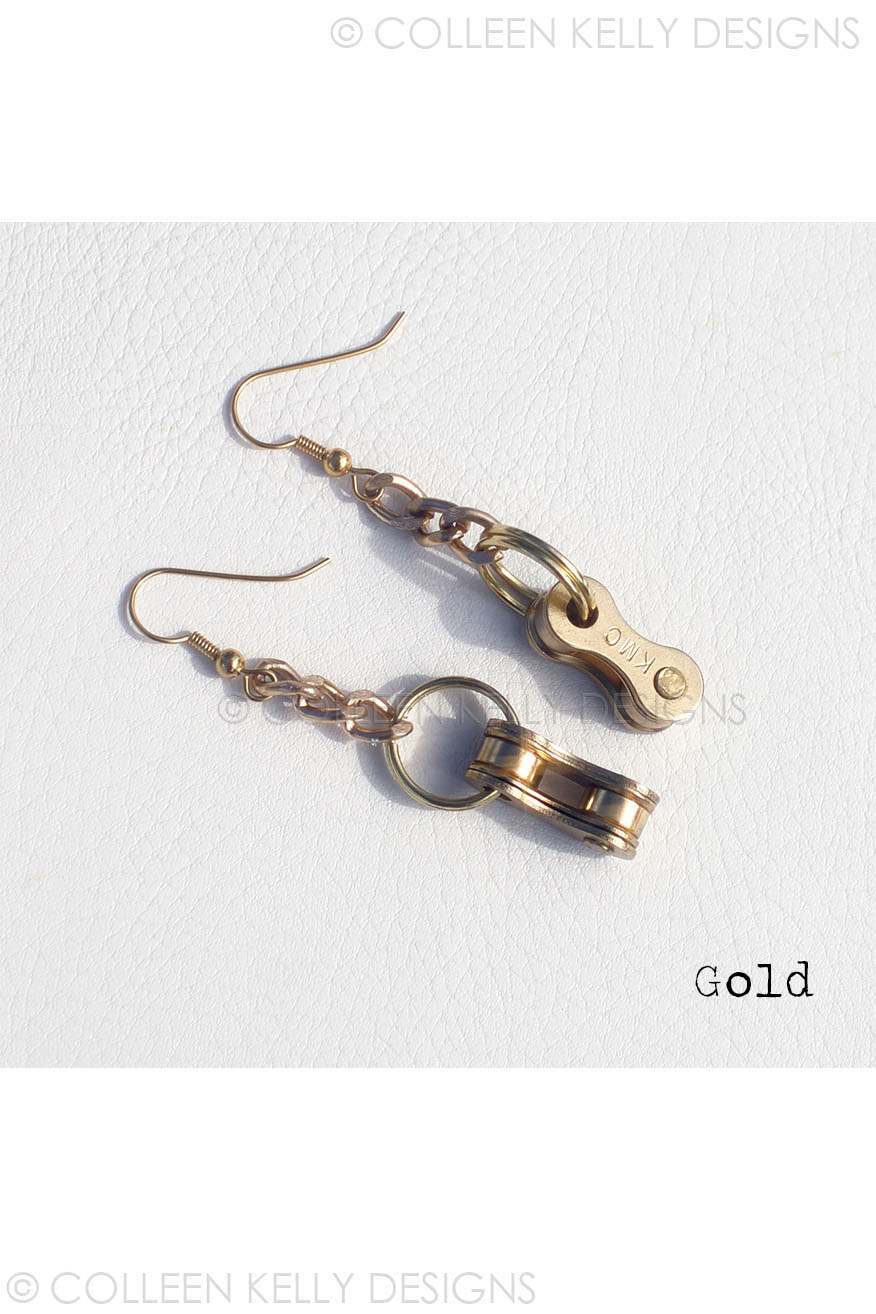 Colleen Kelly Designs Swimwear Style #2453 Image of Biker Jewelry - Bike Chain Earrings