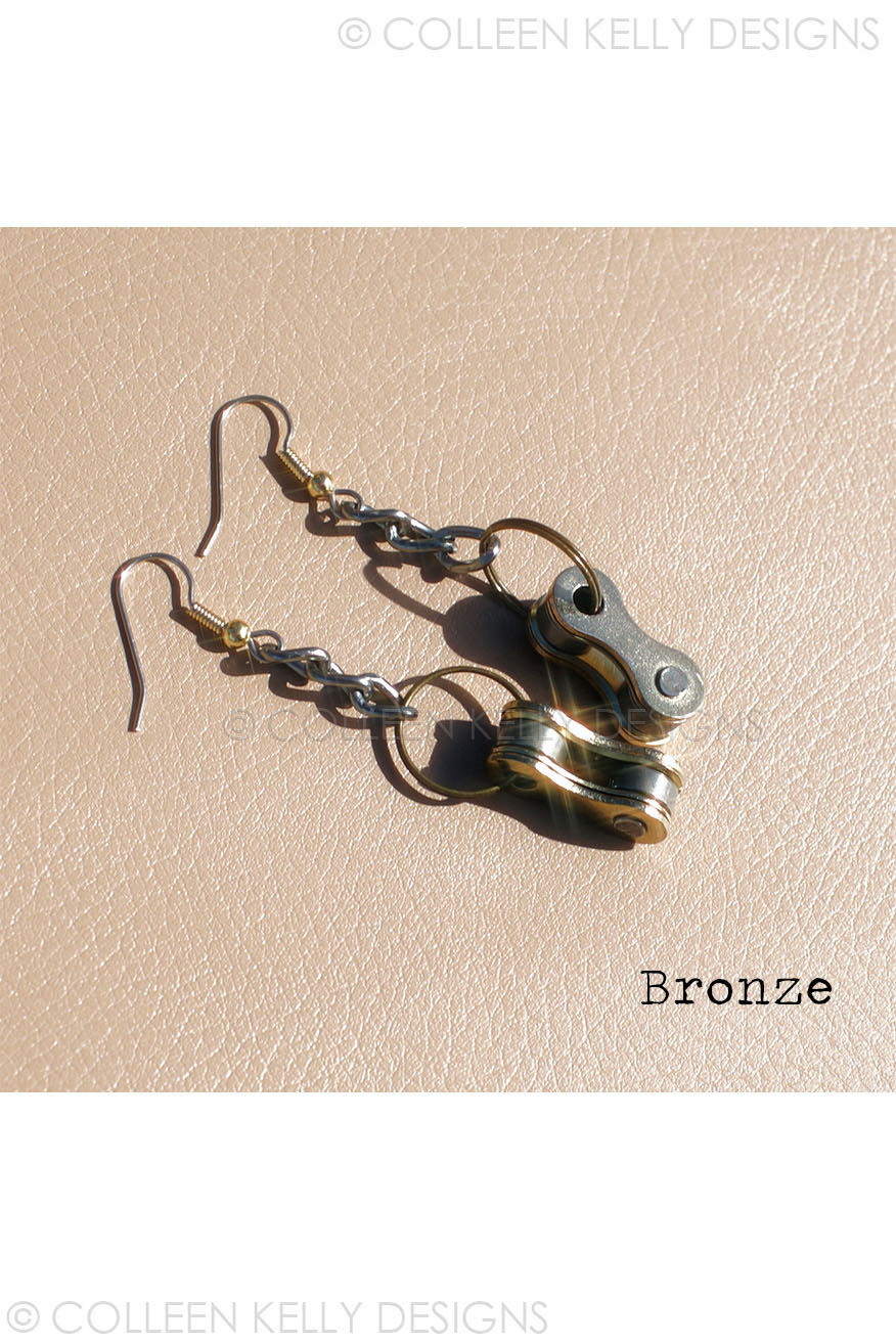 Colleen Kelly Designs Swimwear Style #2453 Image of Biker Jewelry - Bike Chain Earrings