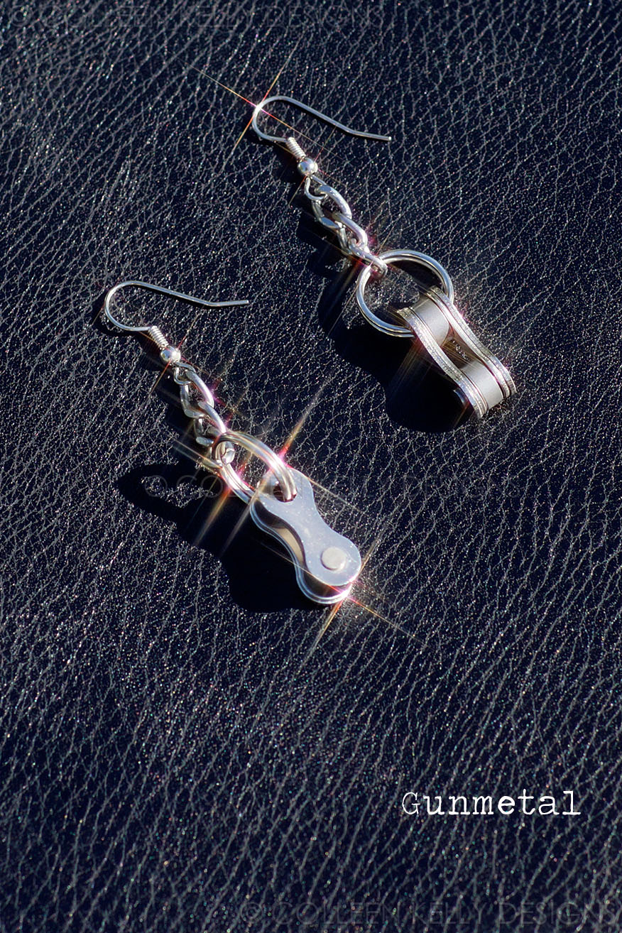 Colleen Kelly Designs Swimwear Style #2453 Image of Biker Jewelry - Bike Chain Earrings